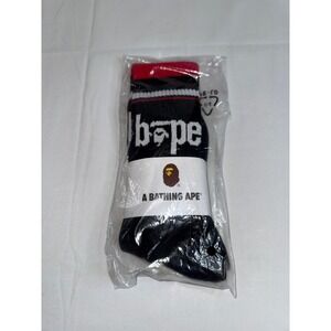 A Bathing Ape BAPE Crew Socks Black Red White Striped Logo Streetwear New
